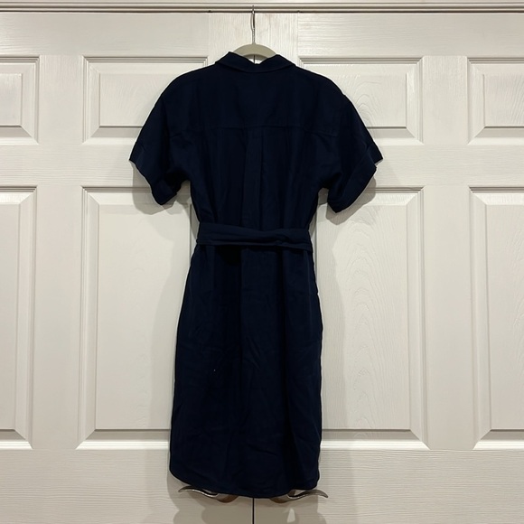 J. Crew Factory Linen-blend Belted Mini Shirtdress Navy Blue Size Small - Picture 6 of 9